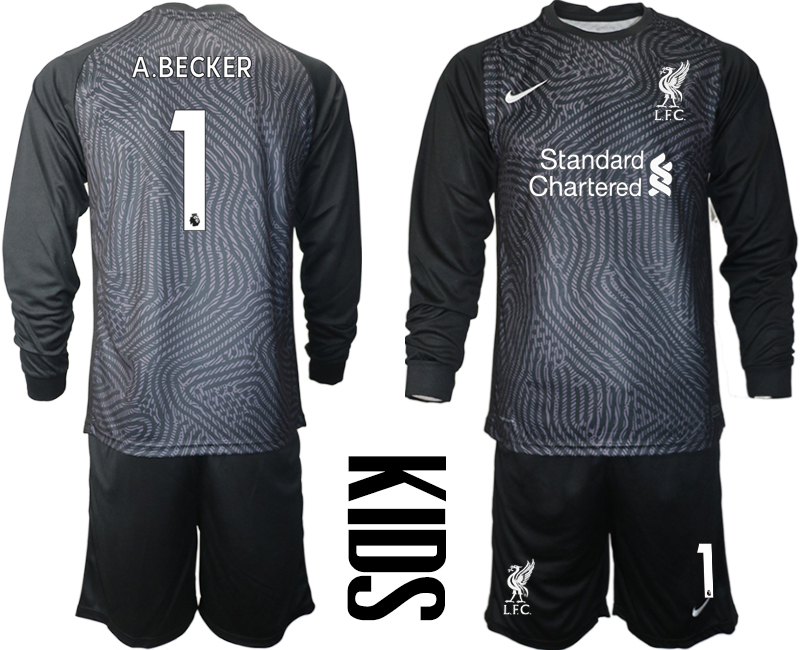 2021 Liverpool black Youth long sleeve goalkeeper #1 soccer jerseys